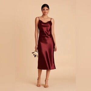 Birds Grey, Lisa Satin Midi Dress - Cabernet